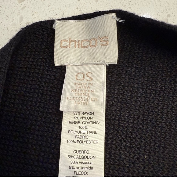 Chico’s Melissa Fringe Poncho Sweater One Size Faux Leather Fringe - Picture 3 of 12